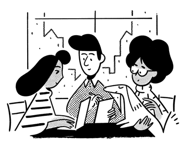 Ilustración de la app de Notion que muestra varias personas alrededor de una mesa