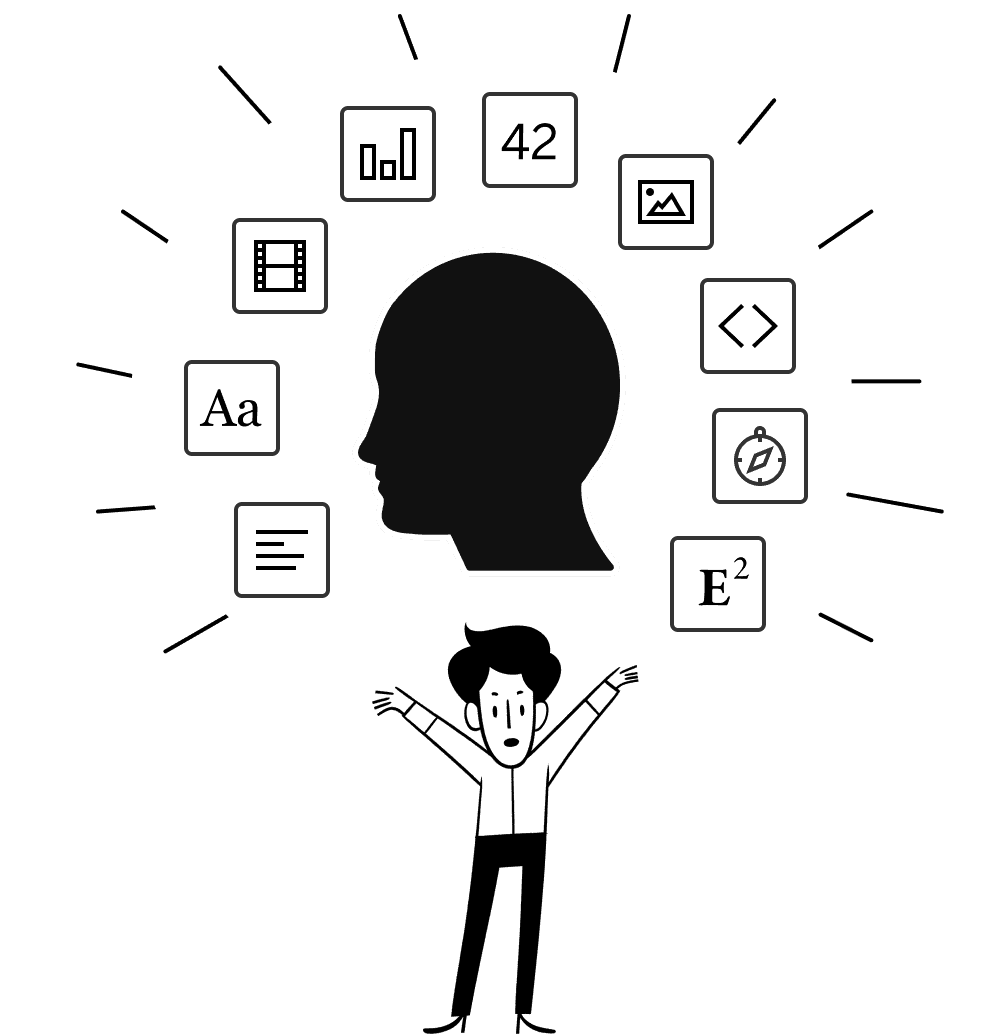 Una ilustración de una persona que celebra la creación de múltiples documentos y sistemas