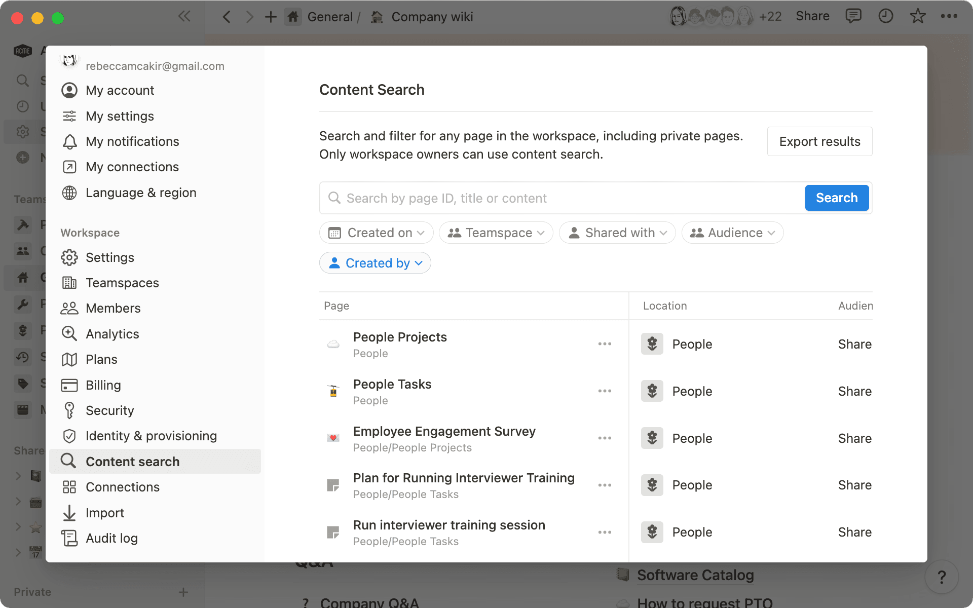 Utiliza la búsqueda de contenido para encontrar cualquier cosa en el espacio de trabajo.