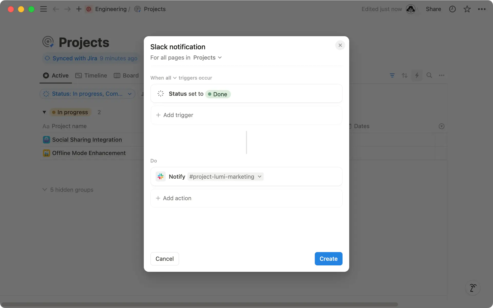 Elige un canal de Slack para recibir notificaciones cuando se completen los proyectos.