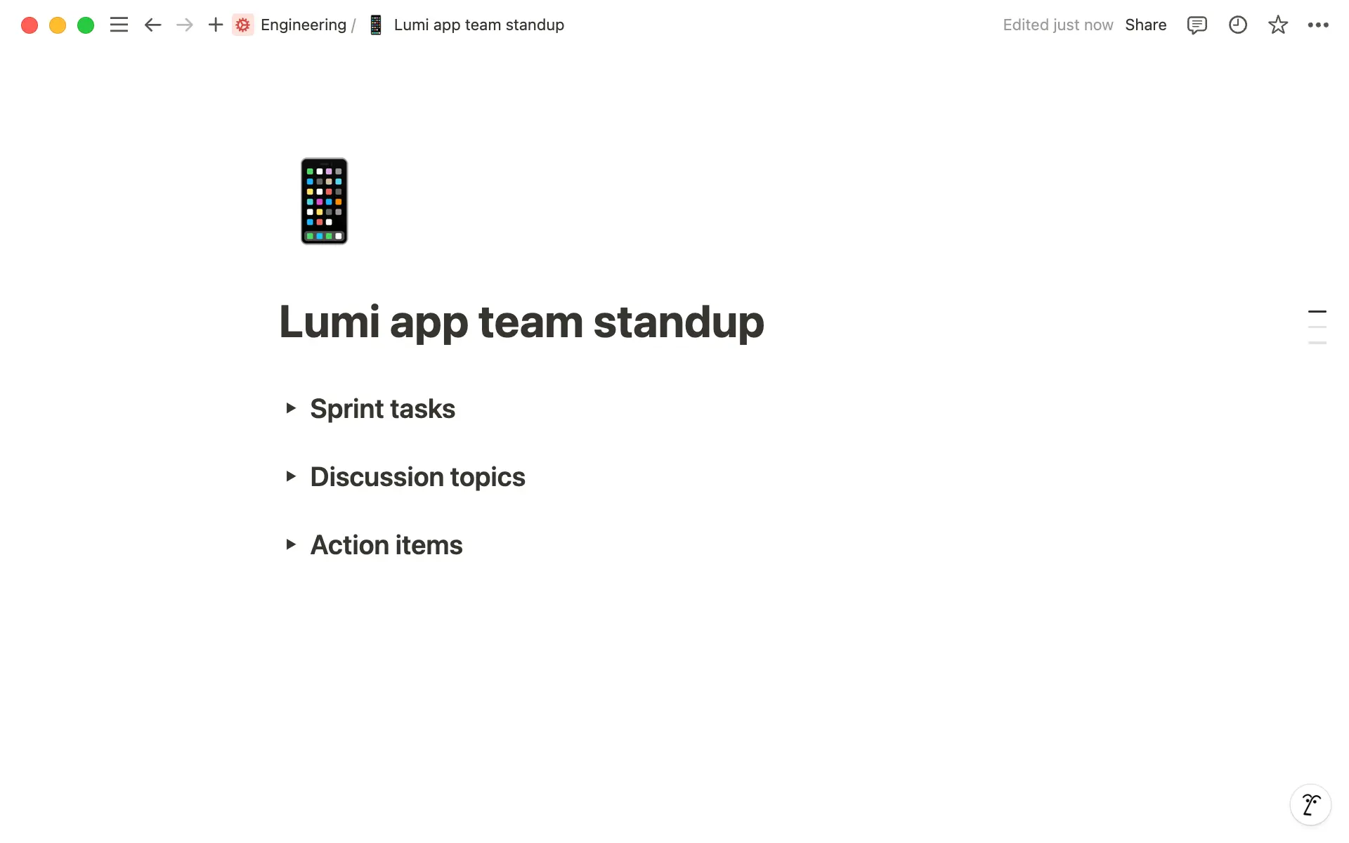 Añade bloques que se ajusten a las necesidades de tu equipo para personalizar la página de notas de la reunión