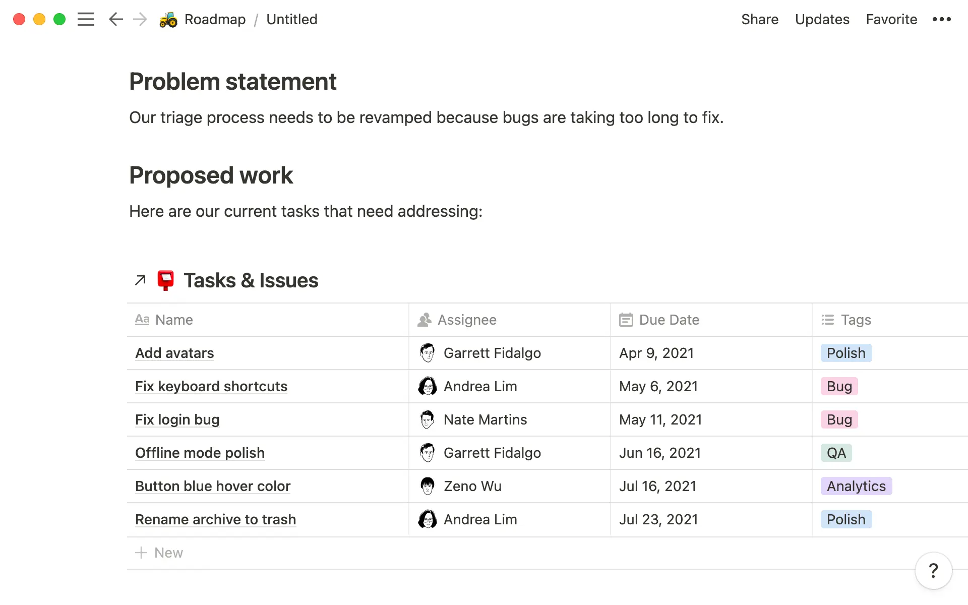 Including a linked database in your template helps bring context to the project.