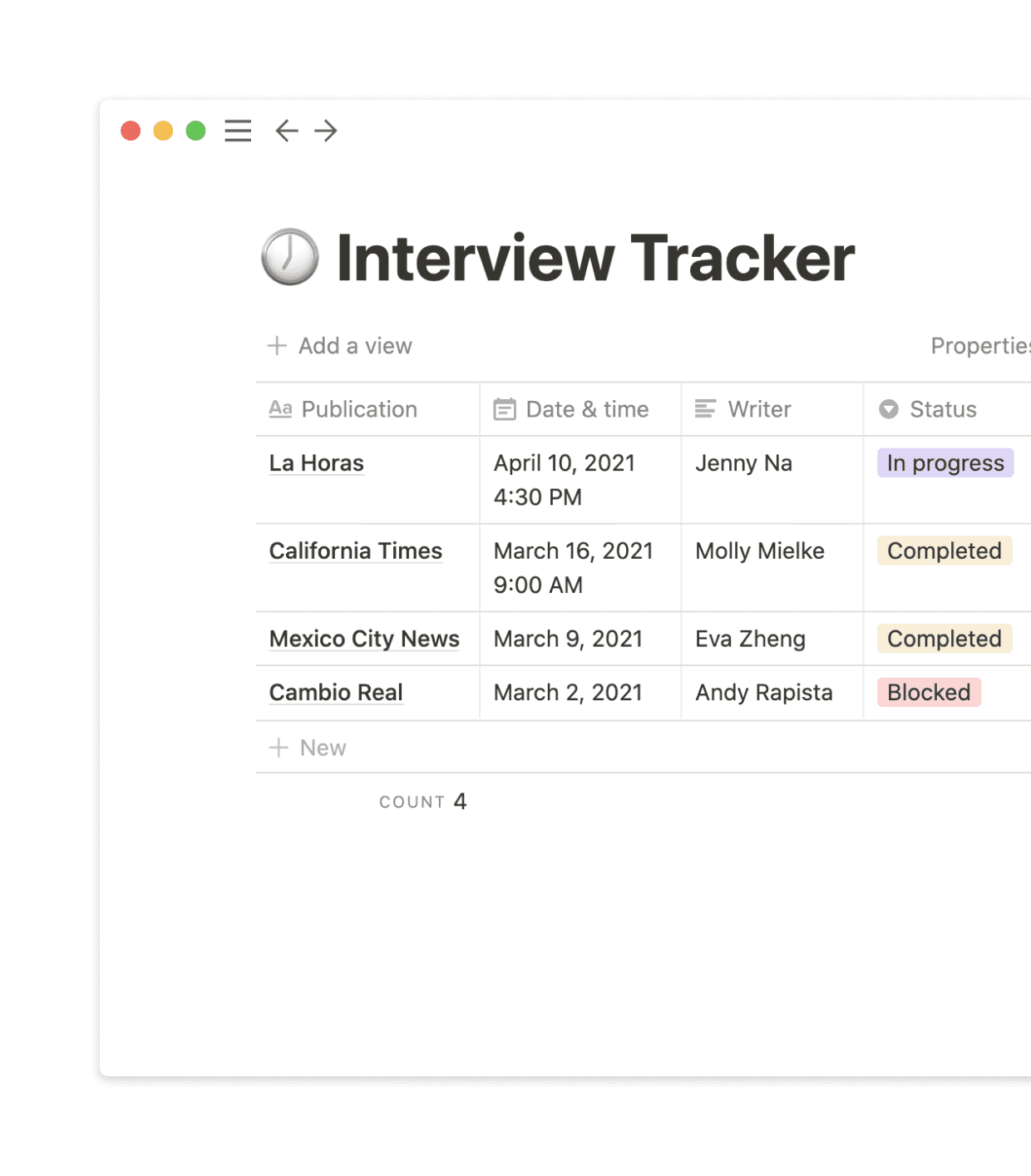 The team can see at a glance what interviews are coming up and when.