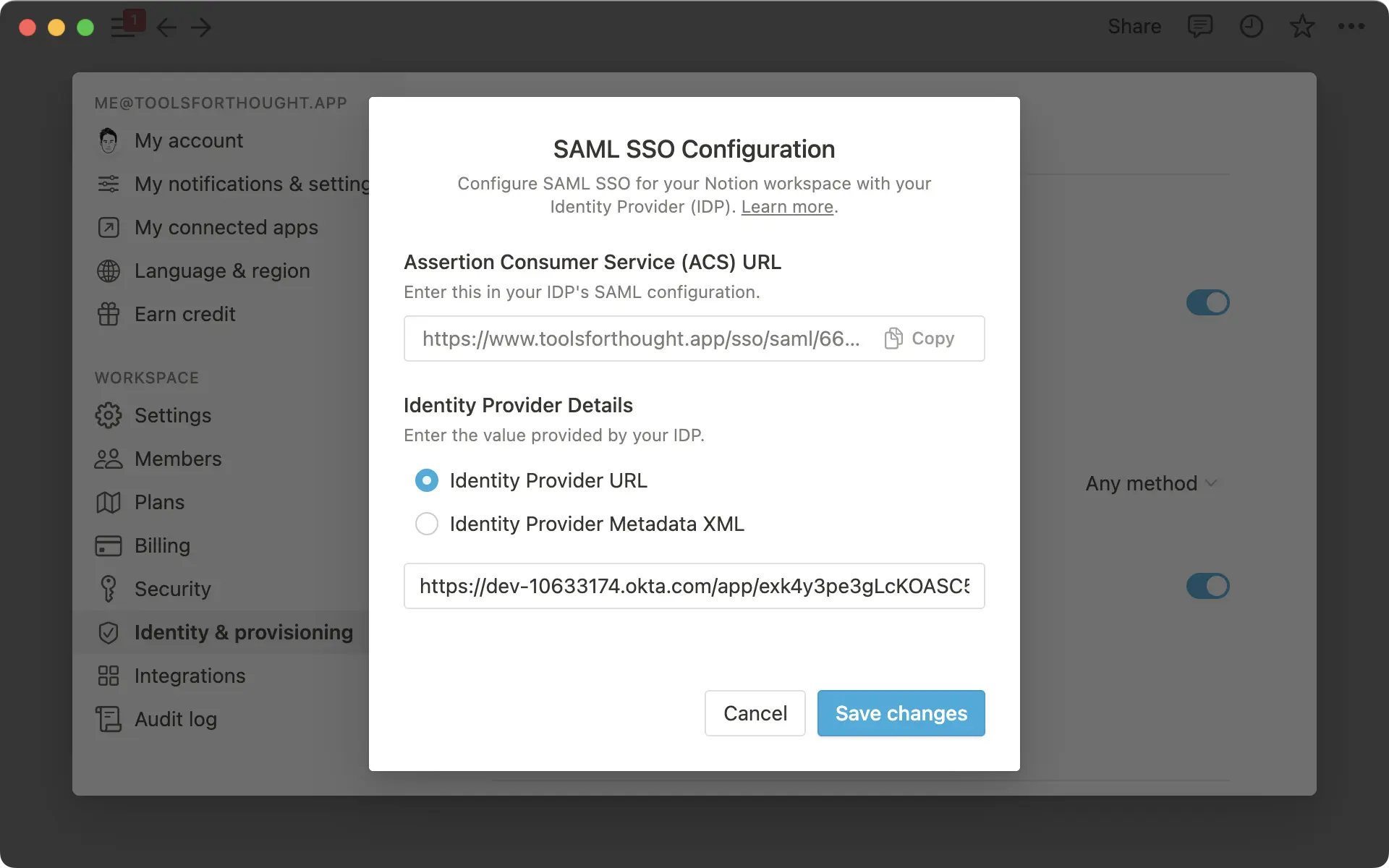 Configuración de inicio de sesión único (SSO) de SAML
