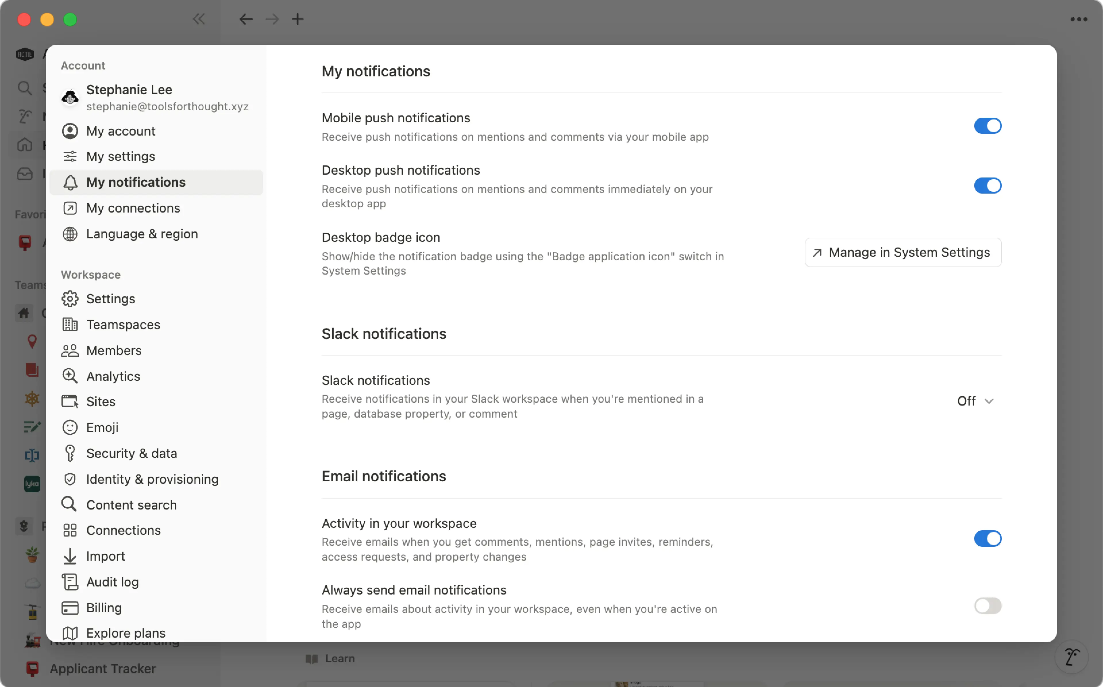 Notification settings - desktop