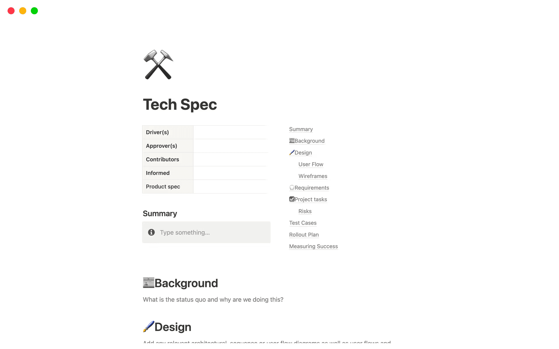 Notion’s Tech Spec template