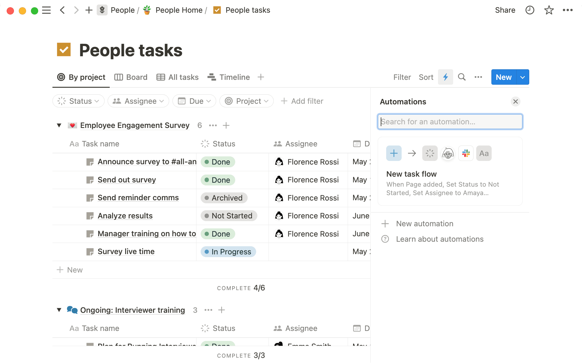 Puedes añadir automatizaciones a cualquier base de datos, pero son especialmente útiles para simplificar la gestión de proyectos y tareas.