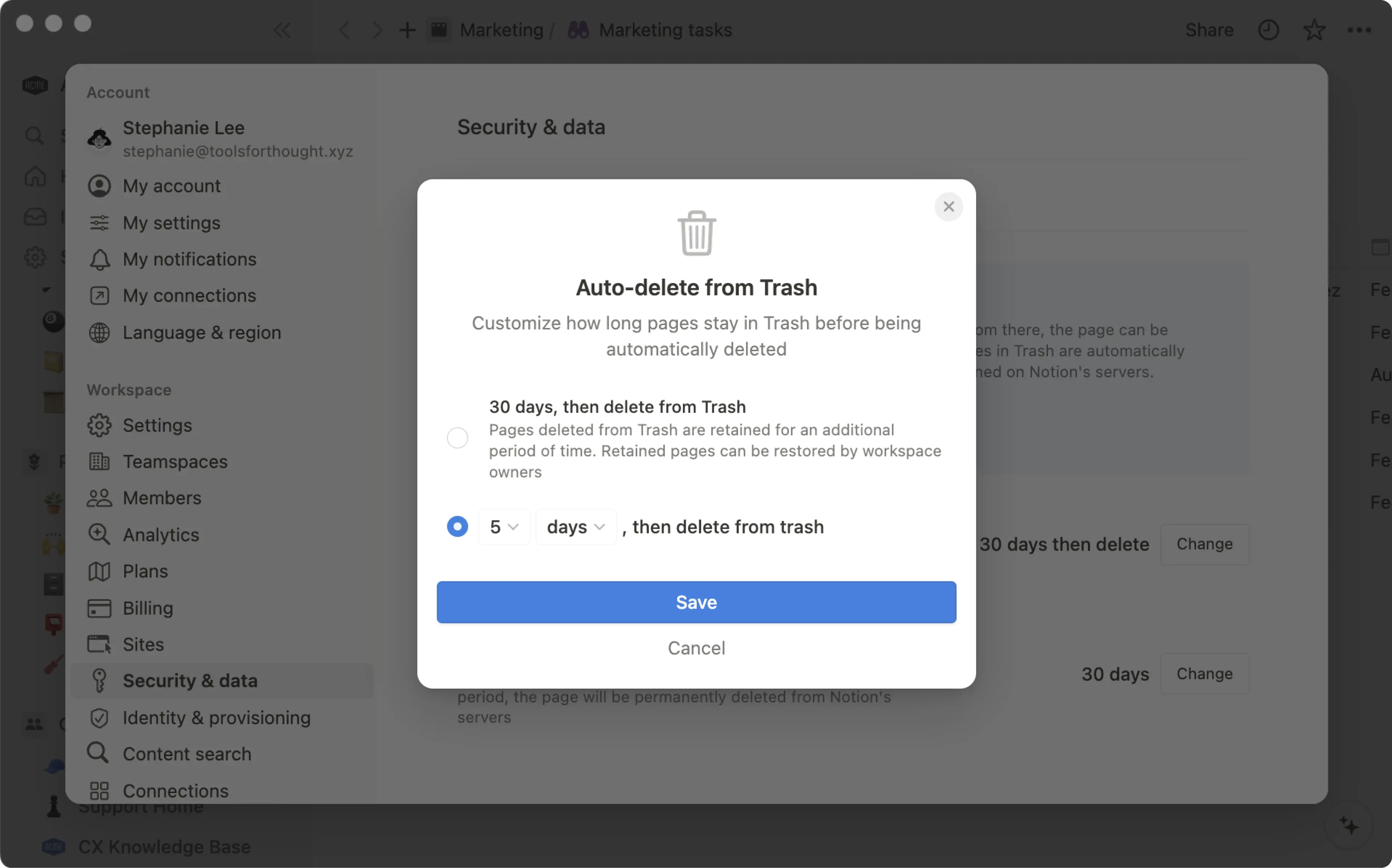 ca: configuración personalizada conservación de datos de página eliminada