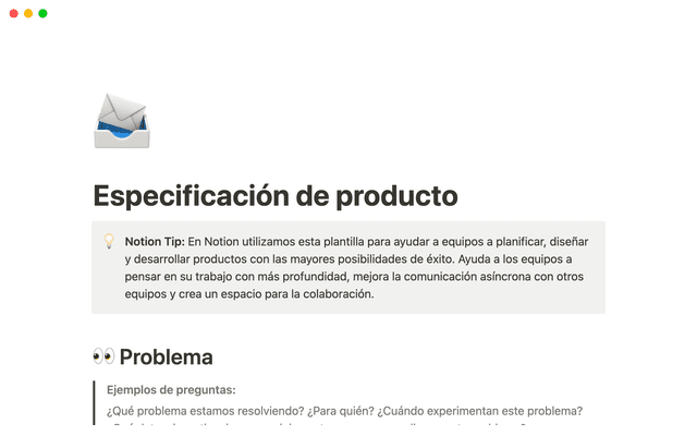 Especificaciones de producto